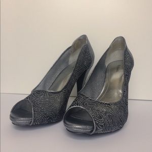 Style & Co. Naveah Pewter Peep Toe Canvas Heel